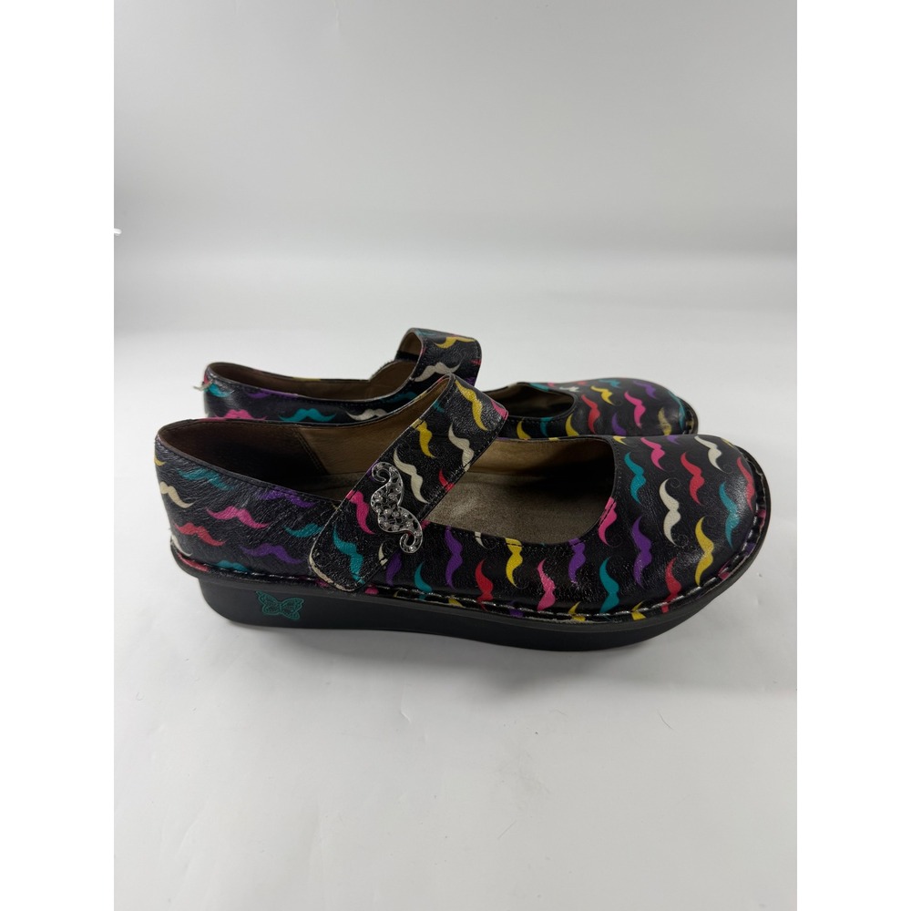 Alegria Paloma Mustache Leather Mary Jane Clogs Black Multi PAL-222 Size 39 - Picture 2 of 8